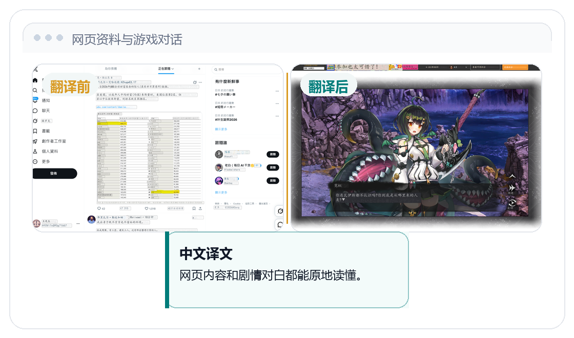 网页资料和游戏对话翻译预览